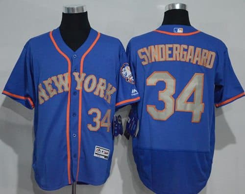 Mets #34 Noah Syndergaard Blue(Grey NO.) Flexbase Authentic Collection Stitched Jersey