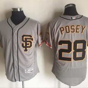 Giants #28 Buster Posey Grey Flexbase Authentic Collection Road 2 Stitched Jersey