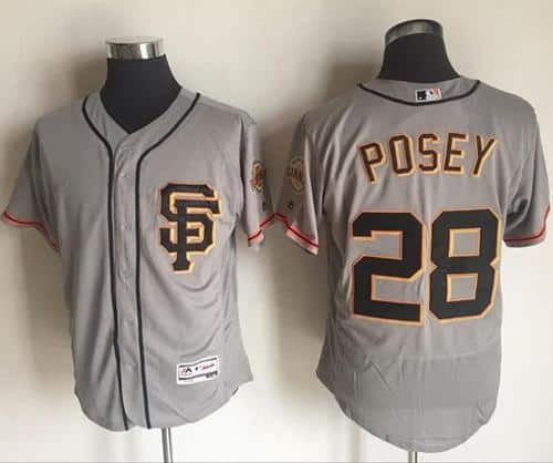 Giants #28 Buster Posey Grey Flexbase Authentic Collection Road 2 Stitched Jersey