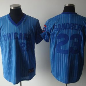Cubs #23 Ryne Sandberg Blue White Strip Stitched Cooperstown Throwback Jersey