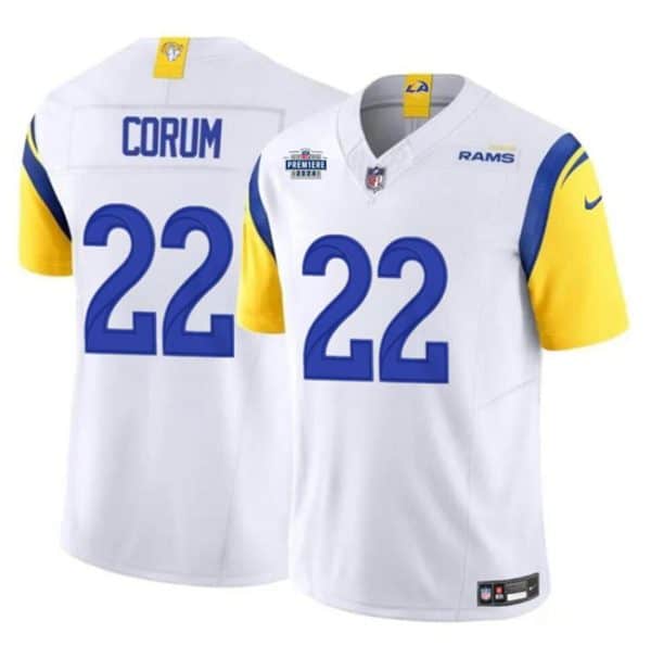 Los Angeles Rams #22 Blake Corum White 2024 With Dradt Patch F.U.S.E Vapor Untouchable Stitched Jersey
