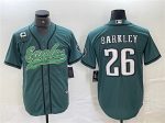 Philadelphia Eagles #26 Saquon Barkley Green With 3-Star C Patch Cool Base Stitched Jersey