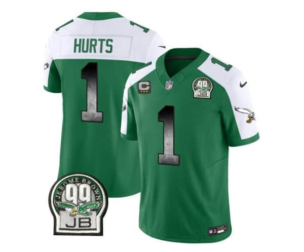 Philadelphia Eagles #1 Jalen Hurts Green White 2023 F.U.S.E. With 3-Star C Patch Throwback Vapor Untouchable Limited Stitched Jersey
