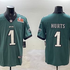 Philadelphia Eagles #1 Jalen Hurts Green 2025 Super Bowl LIX Patch Vapor Untouchable Limited Stitched Jersey