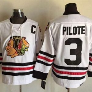 Blackhawks #3 Pierre Pilote White CCM Throwback Stitched Jersey