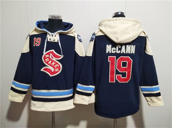 Seattle Kraken #19 Jaden Schwartz Deep Sea Blue Lace-Up Pullover Hoodie