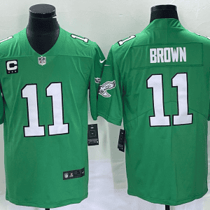 Philadelphia Eagles #11 A. J. Brown Green With C Patch Stitched Jersey