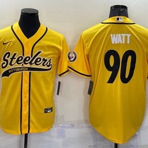 Pittsburgh Steelers #90 T.J. Watt Gold With Patch Cool Base Stitched Baseball Jersey