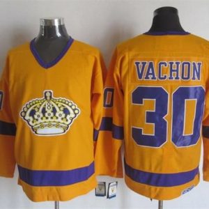 Kings #30 Rogie Vachon Yellow Purple CCM Throwback Stitched Jersey