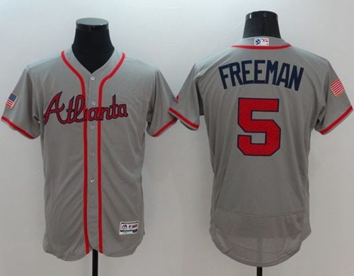 Braves #5 Freddie Freeman Grey Fashion Stars Stripes Flexbase Authentic Stitched Jersey