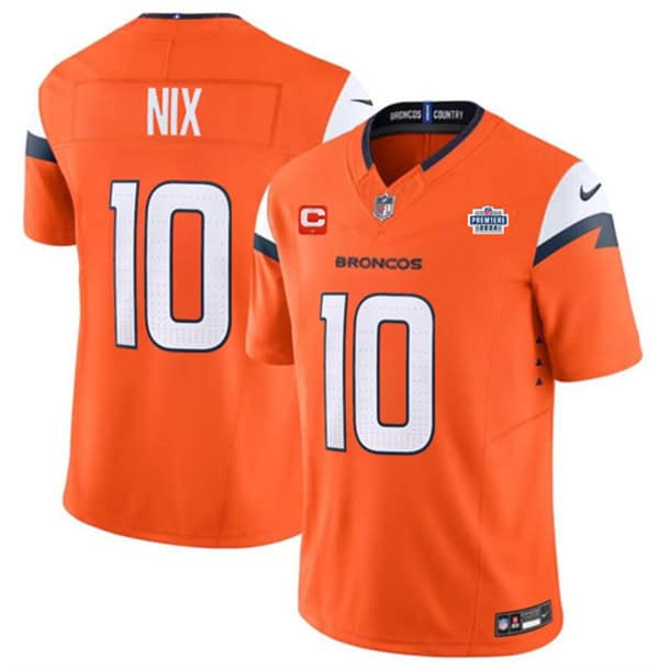 Denver Broncos #10 Bo Nix Orange 2024 F.U.S.E. With Draft Pacth And 1-Star C Patch Vapor Limited Stitched Jersey