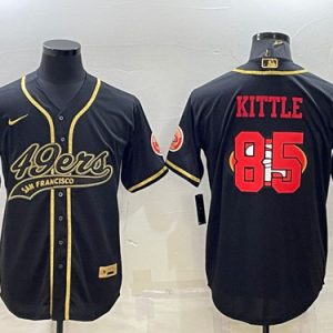 San Francisco 49ers #85 George Kittle Black Gold Team Big Logo With Patch Cool Base Stitched Baseball Jersey