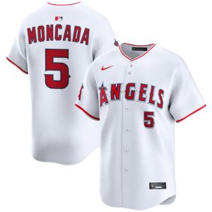 Los Angeles Angels #5 Yoan Moncada White Home Limited Stitched Jersey