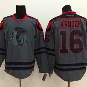 Blackhawks #16 Marcus Kruger Charcoal Cross Check Fashion Stitched Jersey