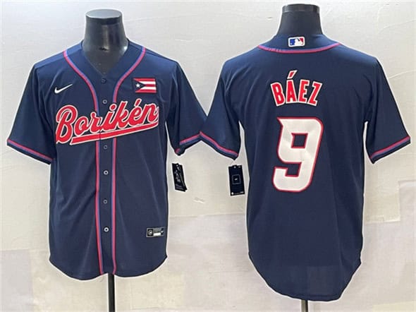Puerto Rico #9 Javier B¨¢ez Navy 2023 World Classic Stitched Jersey