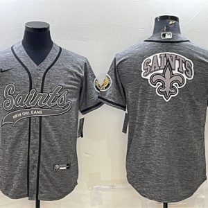 New Orleans Saints Gray Team Big Logo With Patch Cool Base Stitched Baseball Jersey