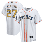 Houston Astros #27 Jose Altuve White 2023 Gold Collection With World Serise Champions Patch Cool Base Stitched Jersey