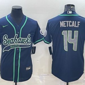 Seattle Seahawks #14 DK Metcalf Navy With Patch Cool Base Stitched Jersey