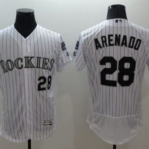 Rockies #28 Nolan Arenado White Strip Flexbase Authentic Collection Stitched Jersey
