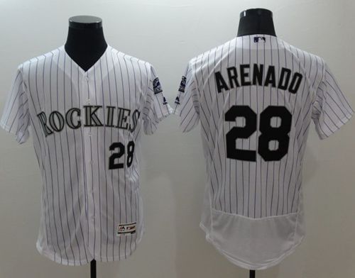 Rockies #28 Nolan Arenado White Strip Flexbase Authentic Collection Stitched Jersey