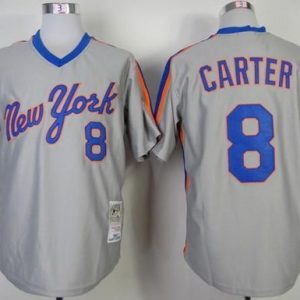 Mitchell And Ness Mets #8 Gary Carter Grey Throwback Stitched Jersey