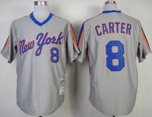 Mitchell And Ness Mets #8 Gary Carter Grey Throwback Stitched Jersey