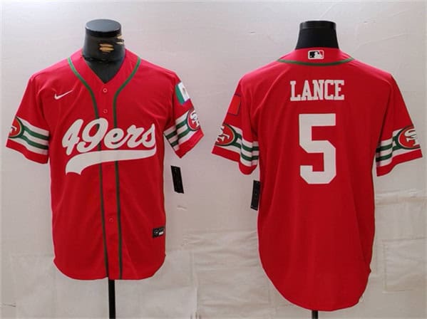 San Francisco 49ers #5 Trey Lance Red With Patch Cool Base Stitched Jersey