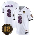 Baltimore Ravens #8 Lamar Jackson White 2025 F.U.S.E Jacoby Jones Patch Vapor Limited Jersey