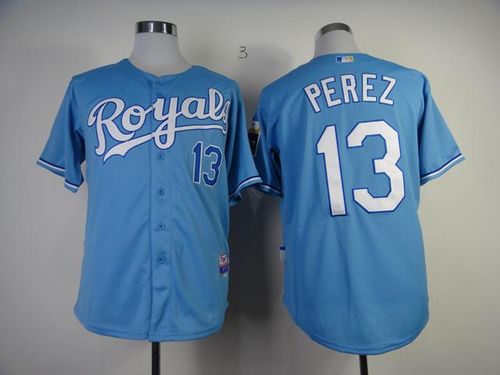 Royals #13 Salvador Perez Light Blue Cool Base Stitched Jersey