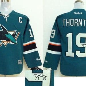 Sharks #19 Joe Thornton Teal Autographed Stitched Jersey