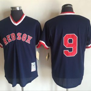 Boston Red Sox #9 Ted Williams Mitchell And Ness Dark Blue 1990 Throwback Stitched Jersey