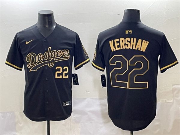 Los Angeles Dodgers #22 Clayton Kershaw Black Gold Limited Stitched Jersey