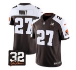 Cleveland Browns #27 Kareem Hunt Brown White 2023 F.U.S.E. With Jim Brown Memorial Patch Vapor Untouchable Limited Stitched Jersey