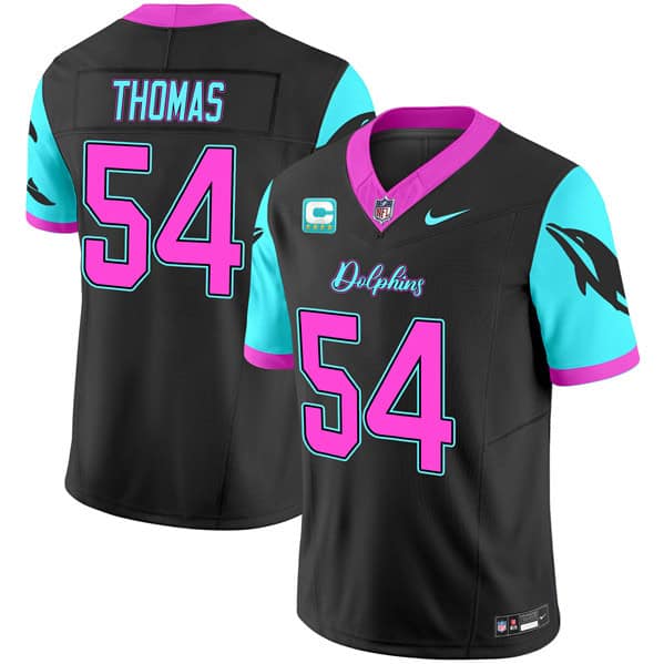 Miami Dolphins #54 Zach Thomas Black F.U.S.E. With 4-Star C Patch "Miami Vice" Vapor Limited Stitched Jersey