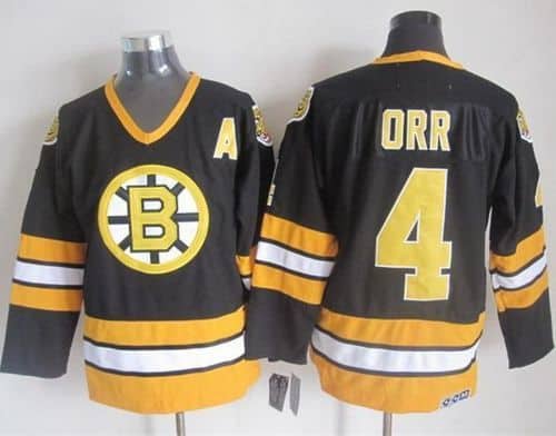 Bruins #4 Bobby Orr Black Yellow CCM Throwback Stitched Jersey