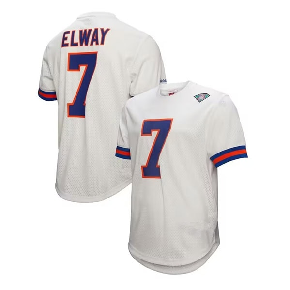 Denver Broncos #7 John Elway Mitchel Ness White Stitched Jersey