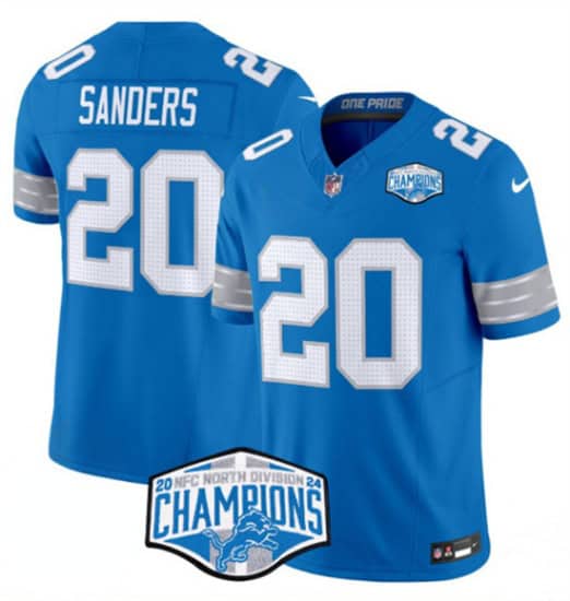 Detroit Lions #20 Barry Sanders Blue 2024 NFC North Champions F.U.S.E. Vapor Limited Stitched Jersey