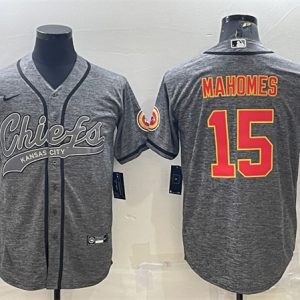 Kansas City Chiefs #15 Patrick Mahomes Gray With Patch Cool Base Stitched Baseball Jersey