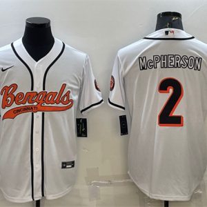 Cincinnati Bengals #2 Evan McPherson White With Patch Cool Base Stitched Baseball Jersey