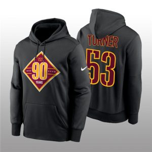 Washington Commanders #53 Trai Turner Black 90th Anniversary Performance Pullover Hoodie