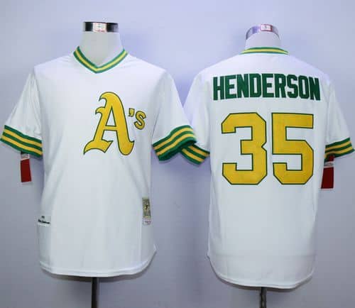 Mitchell And Ness Athletics #35 Rickey Henderson White Cool Base Stitched Jersey
