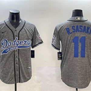 Los Angeles Dodgers #11 Roki Sasaki Gray With Patch Cool Base Stitched Jersey