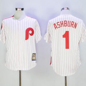 Mitchell And Ness Phillies #1 Richie Ashburn White Strip Throwback Stitched Jersey