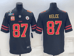 Kansas City Chiefs #87 Travis Kelce Black Red Gold Super Bowl LVII Patch And 4-Star C Patch Vapor Untouchable Limited Stitched Jersey