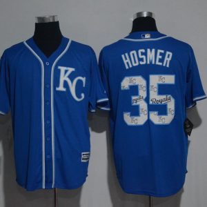 Kansas City Royals #35 Eric Hosmer Blue Team Logo Print Cool Base Stitched Jersey