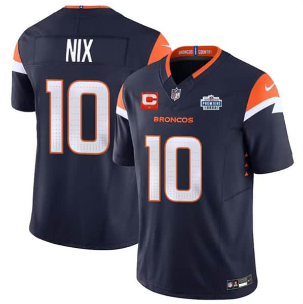 Denver Broncos #10 Bo Nix Navy 2024 F.U.S.E. With Draft Pacth And 1-Star C Patch Vapor Limited Stitched Jersey