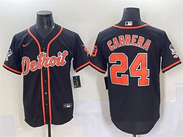 Detroit Tigers #24 Miguel Cabrera Black With Patch Cool Base Stitched Jersey