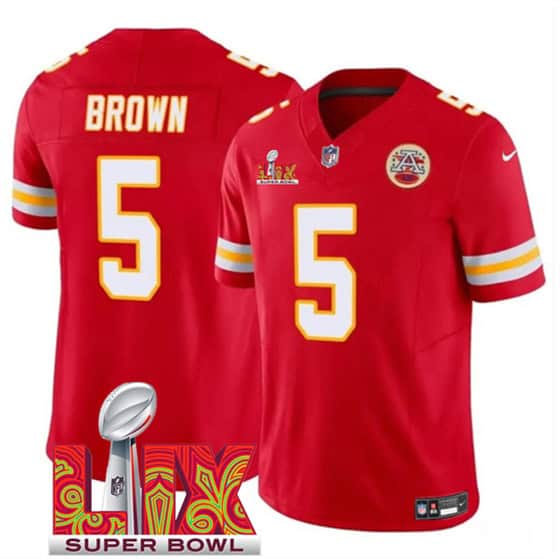 Kansas City Chiefs #5 Hollywood Brown Red 2025 F.U.S.E. Super Bowl LIX Patch Vapor Untouchable Limited Stitched Jersey