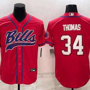 Buffalo Bills #34 Thurman Thomas Red With Patch Cool Base Stitched Baseball Jersey
