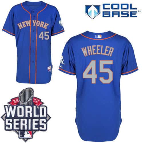 Mets #45 Zack Wheeler Blue(Grey NO.) Alternate Road Cool Base W 2015 World Series Patch Stitched Jersey